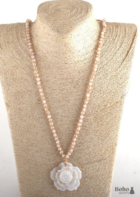 Boho Necklace, RH Crystal White Rose